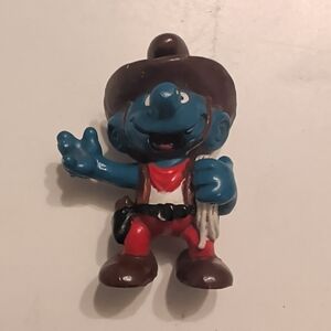 Cowboy Smurf Figurine - Blue and Brown